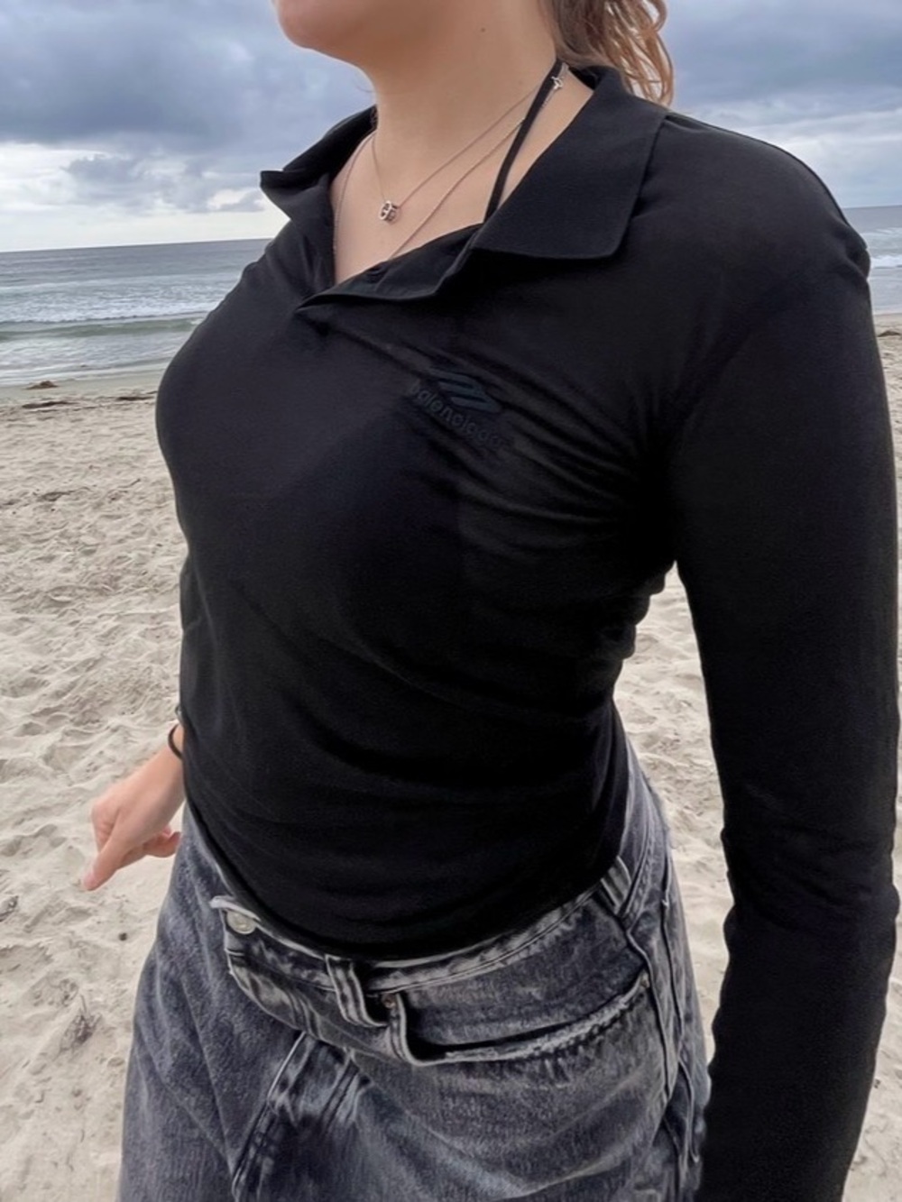 Balenciaga Black Long-Sleeve Polo Top